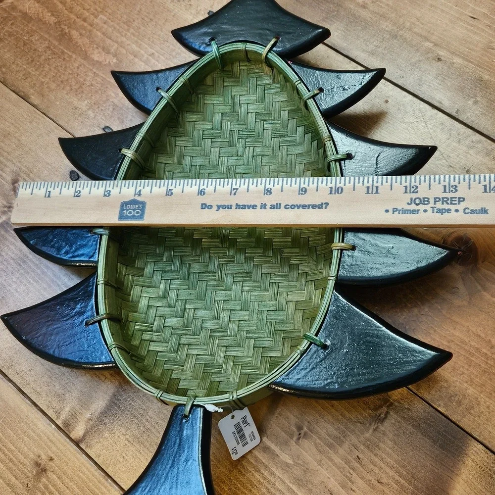 Vintage‎ Pier 1 Christmas Tree Woven Bamboo Tray Basket Wood Holiday Decor 16